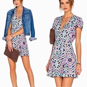 Lovers + Friends NWT V Neck Mini Dress Multi Color Print - S